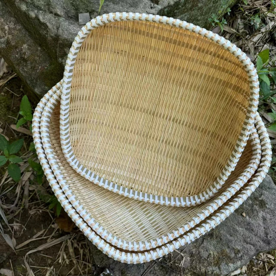 方竹筐家居日用通用收纳摆件竹编30.32.35厘米组合装竹编筲箕