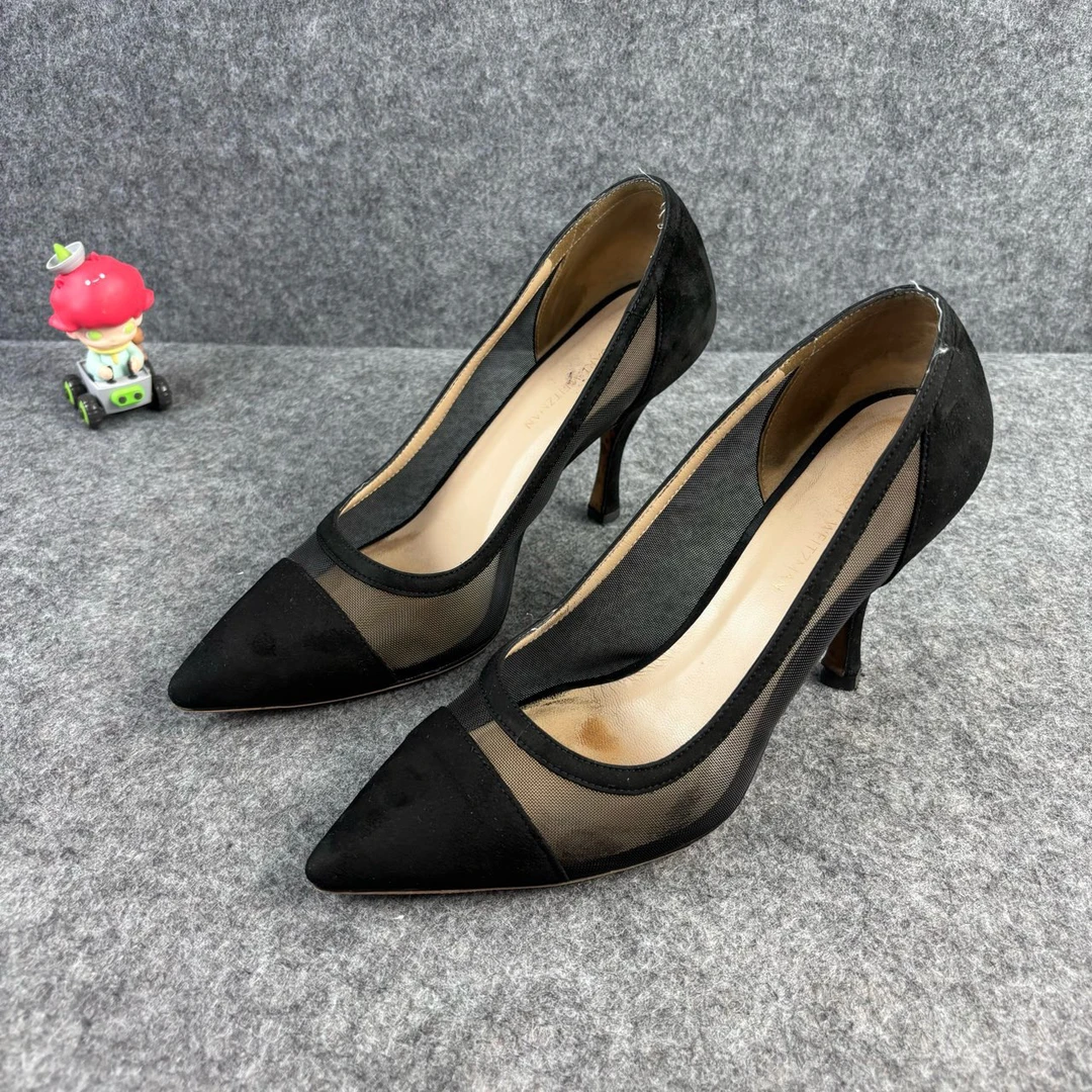 95新 StuartWeitzman 黑色网纱高跟鞋 36.5码 原盒配件 ylp1037