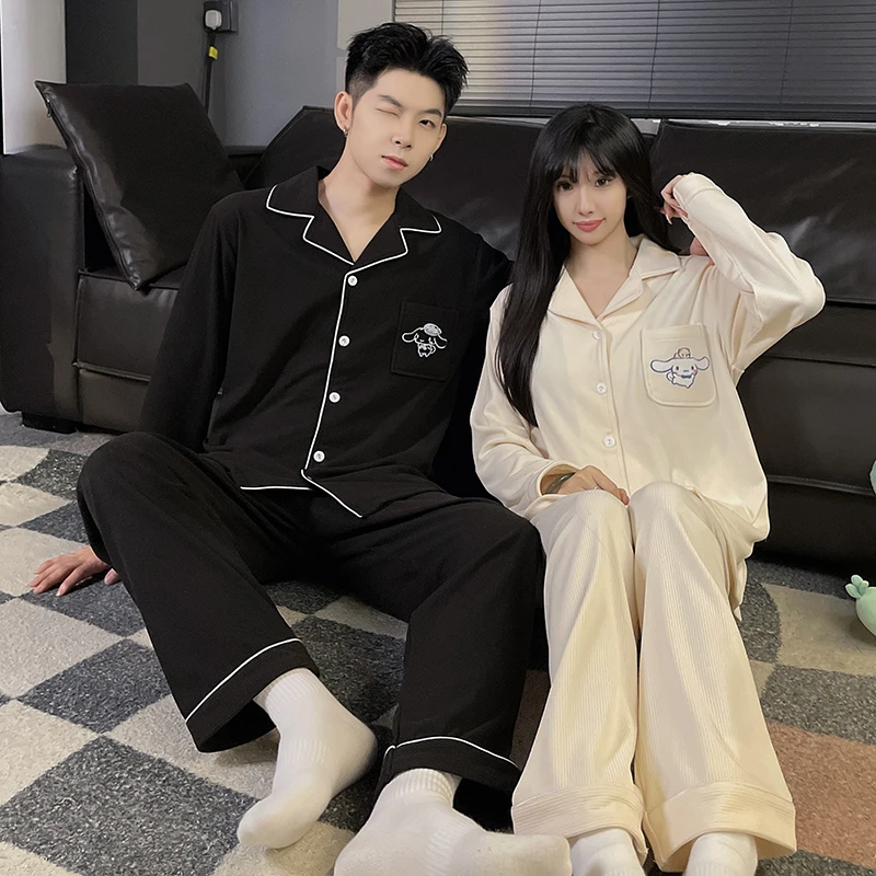 玉桂狗德绒情侣睡衣秋冬季长袖长裤保暖套装男加绒大码休闲家居服
