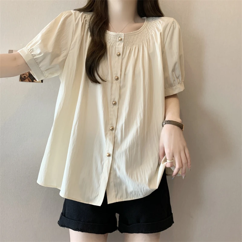 Q大码女装夏季新款胖妹妹宽松时尚百搭显瘦纯色短袖上衣-YUX1269