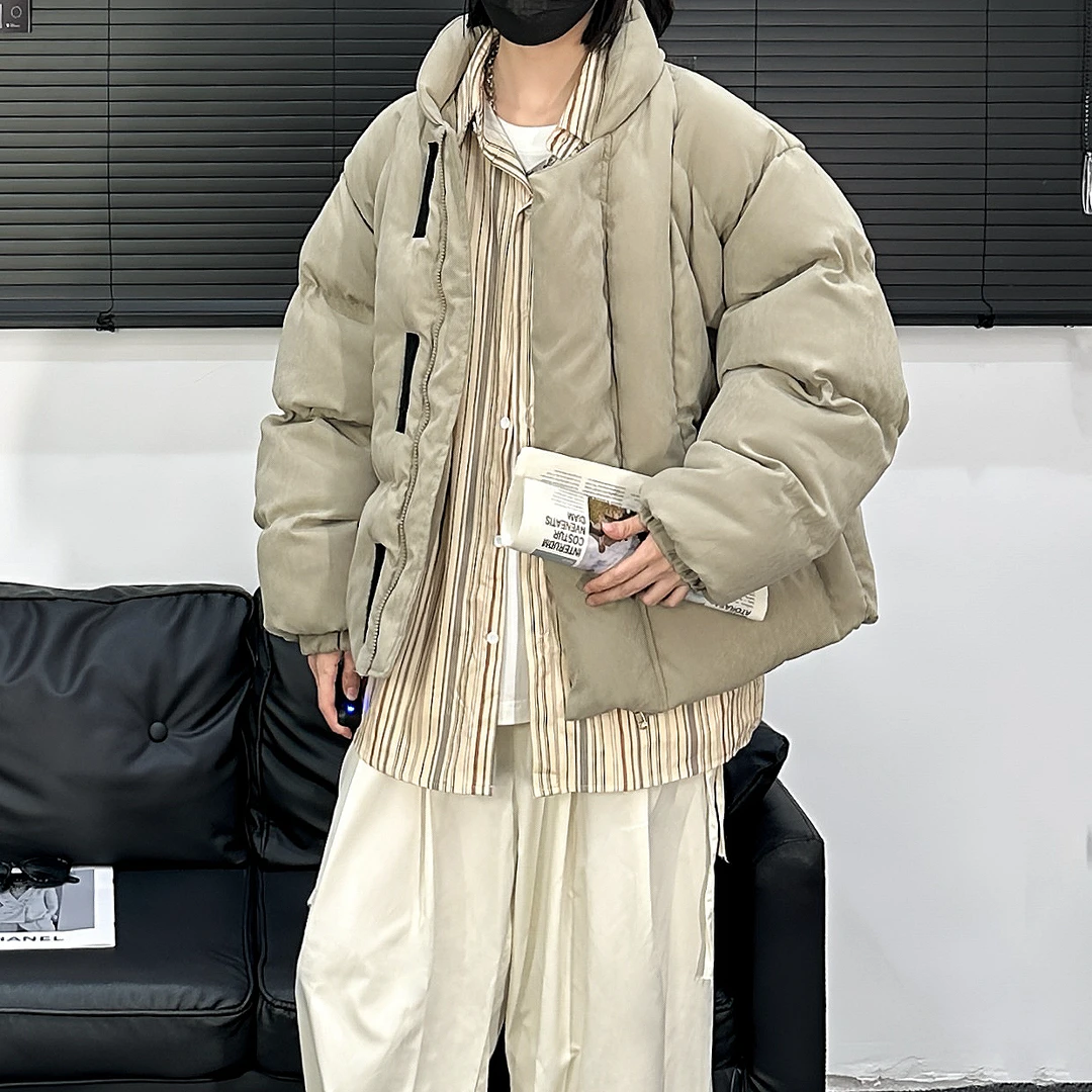 美式冬装纯色加厚棉服男女百搭宽松复古慵懒风休闲保暖棉衣外套潮