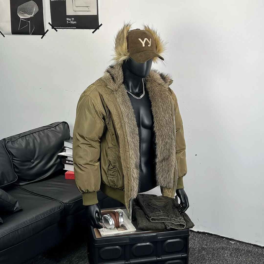 冬装设计感毛领棉服男女同款百搭纯色高街立领保暖加厚棉衣外套潮