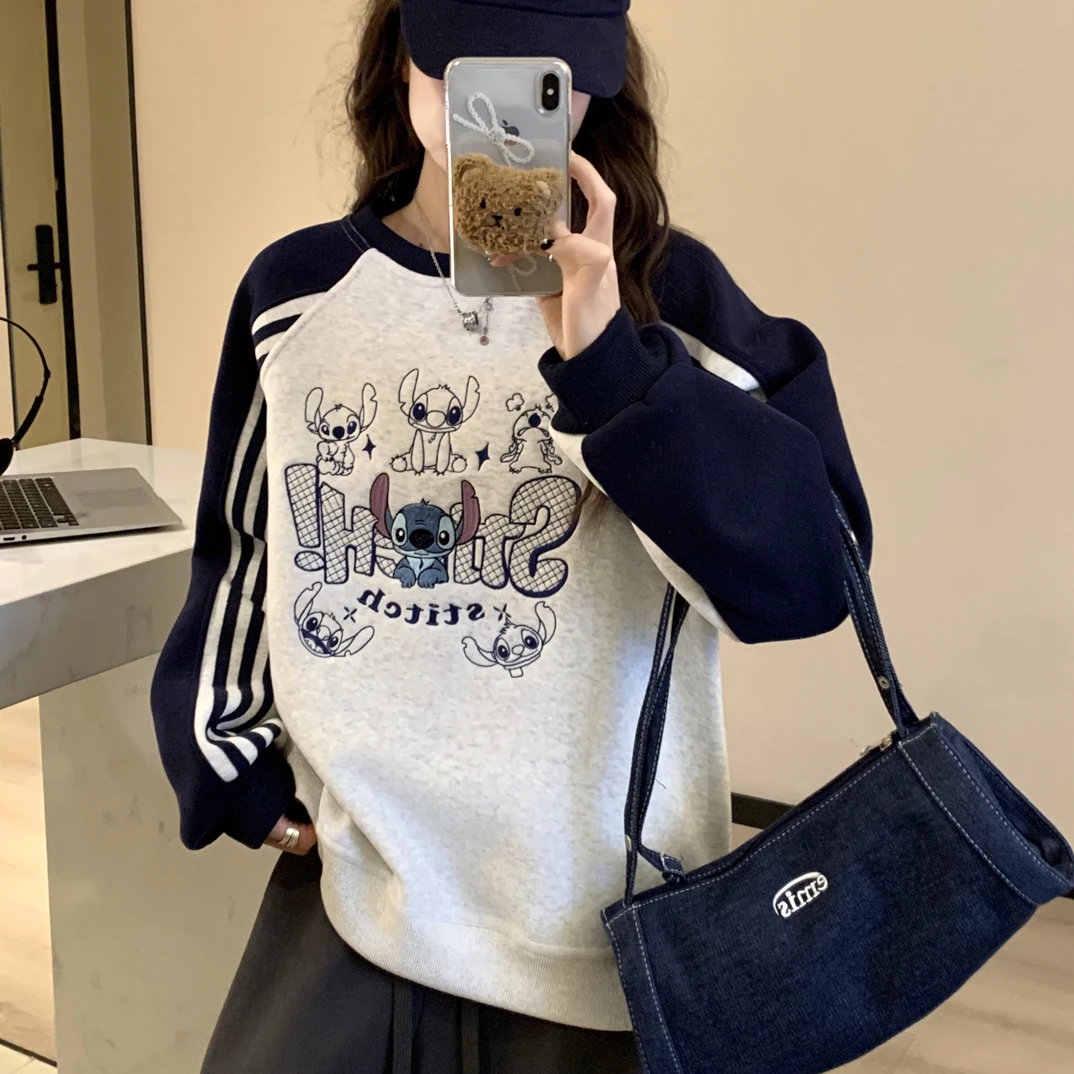 史迪仔加绒加厚重工刺绣圆领长袖宽松百搭休闲卫衣女冬季新款女装