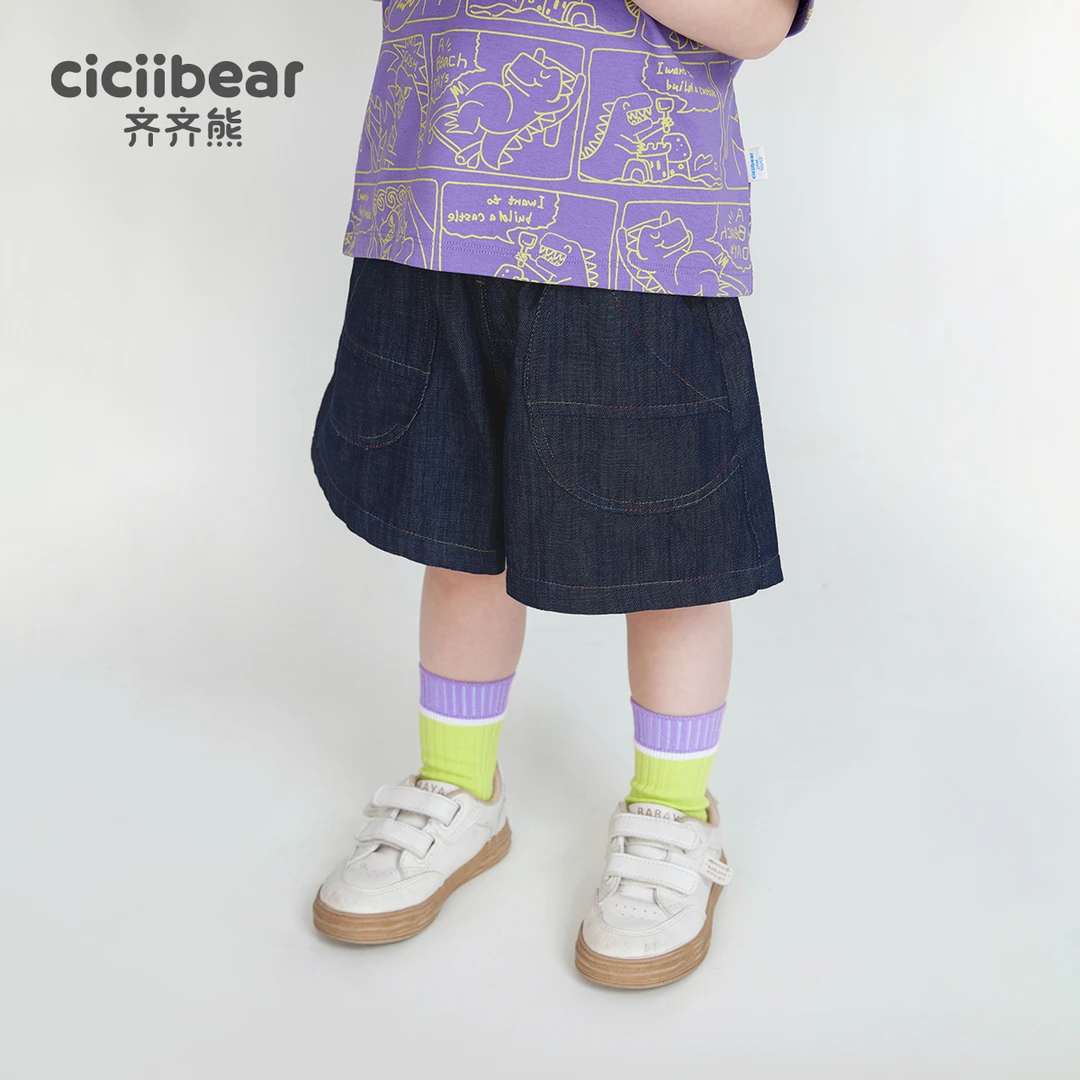 【防褪色】齐齐熊男女儿童牛仔裤时尚夏款薄款小童宝宝短裤Q101837