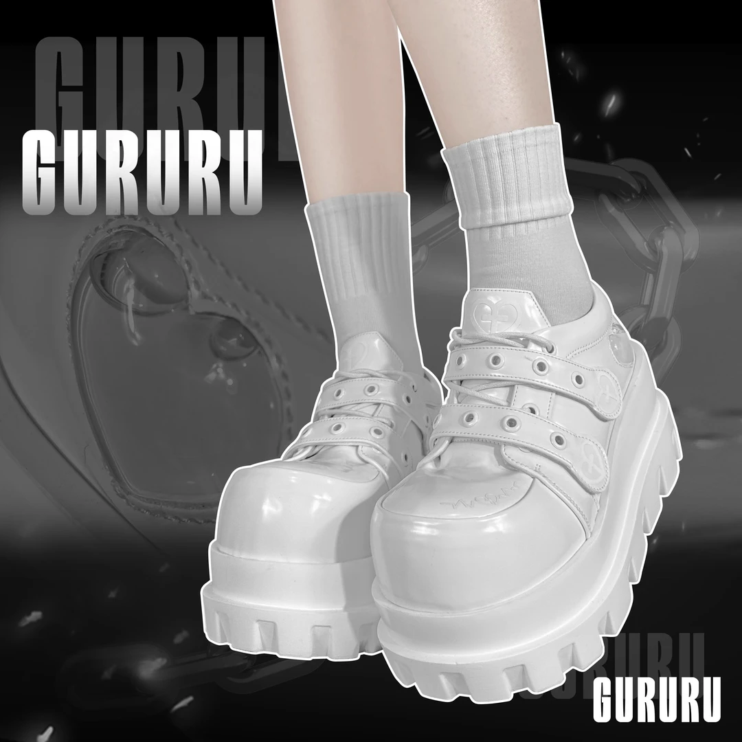 GURURU心电感应原创朋克注水爱心十字架马卡龙亚文化厚底鞋