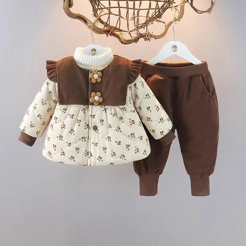 宝宝加绒套装2024冬季新款加厚小棉袄婴幼儿保暖棉袄棉裤两件套潮