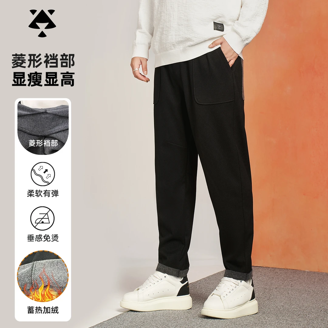 ¡森老板大码冬季走路磨毛绒高级感痞帅男裤子凉薄潘玮柏