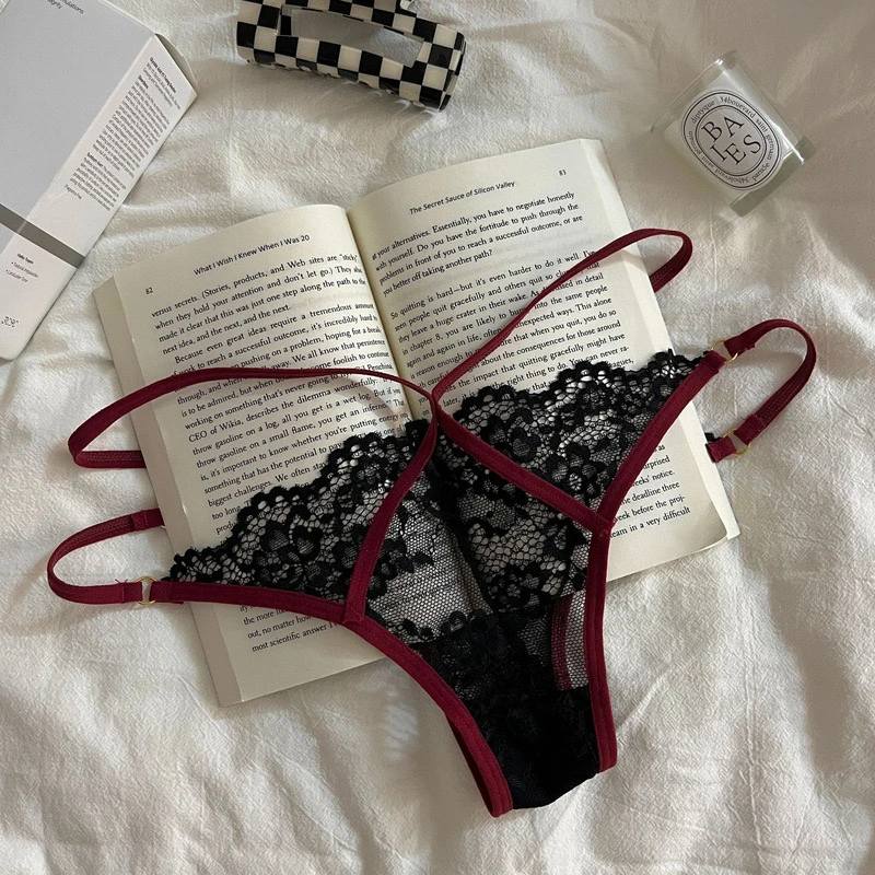 性感低腰内裤辣妹女款蕾丝内裤女夏季薄款撞色镂空蝴蝶结三角裤