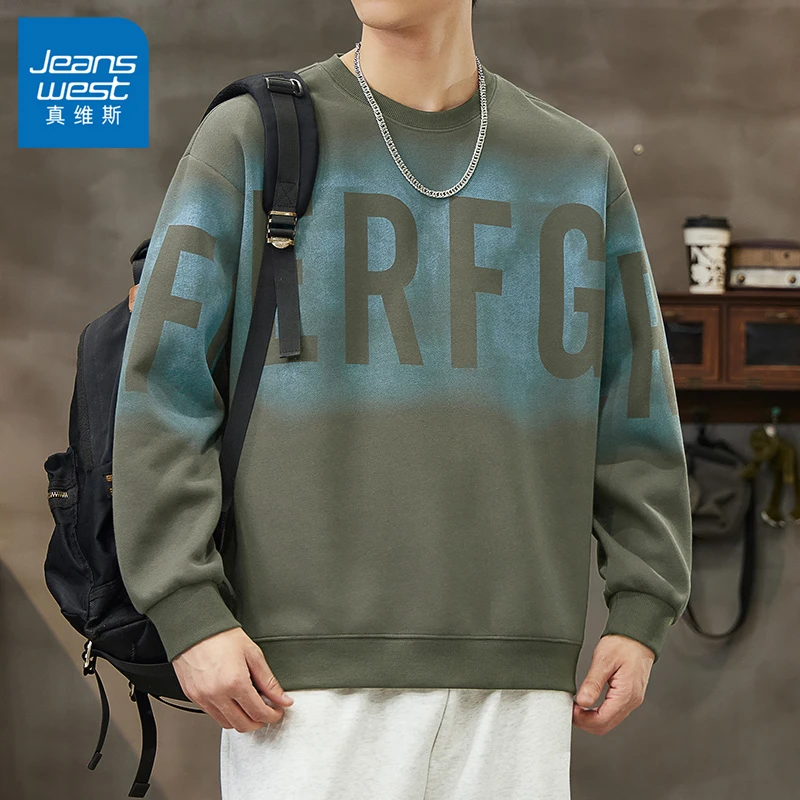 真维斯2025冬季新款男士圆领套头卫衣潮流宽松百搭长袖冬季男上衣