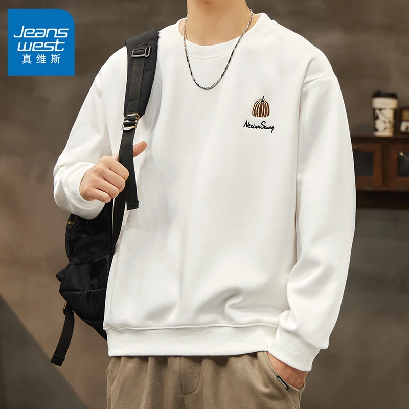 真维斯2024春秋新款卫衣男士潮牌印花百搭痞帅春装休闲上衣套头衫