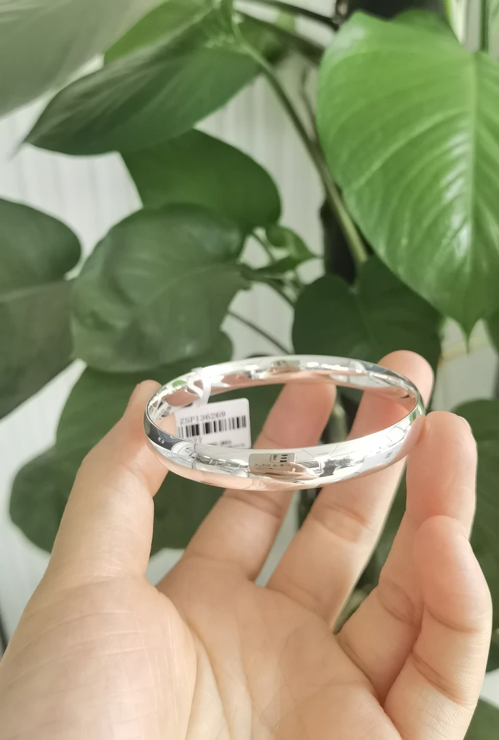 足银手镯 纯银9999手镯光面泥鳅背正圆固口58圈口