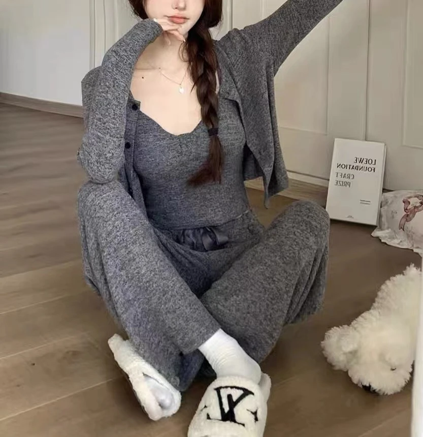 Zai Living/也宅【纯色三件套双色】 新款可外穿带胸垫睡衣居家服