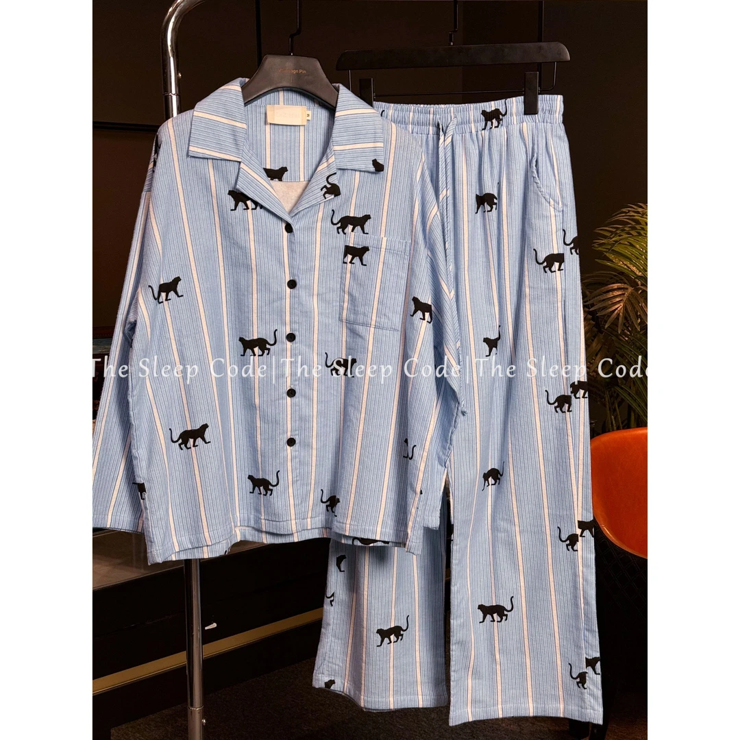 【蓝纹黑豹】男女同款 新款潮牌可外磨毛棉质居家服睡衣套装