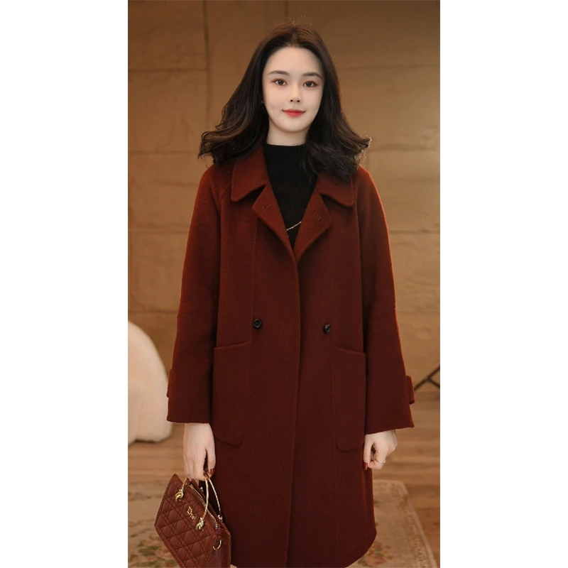 【冬日暖阳】纯澳毛100%双面毛呢大衣冬高端时尚8484039安哥拉红