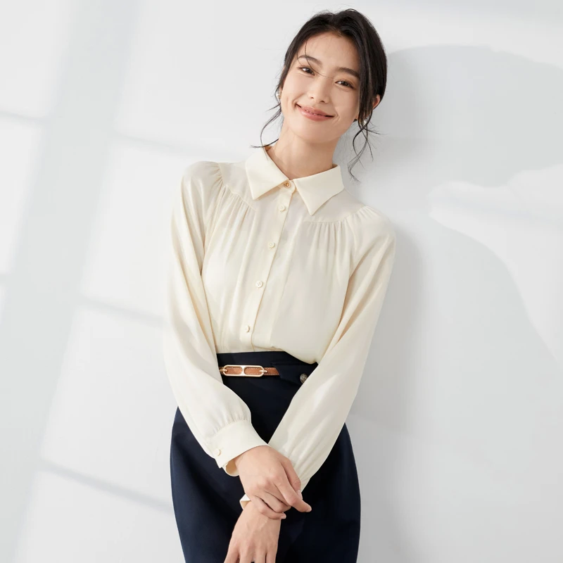 【曼贝manbei】8393195奶油米衬衫女时尚设计感显瘦气质百搭