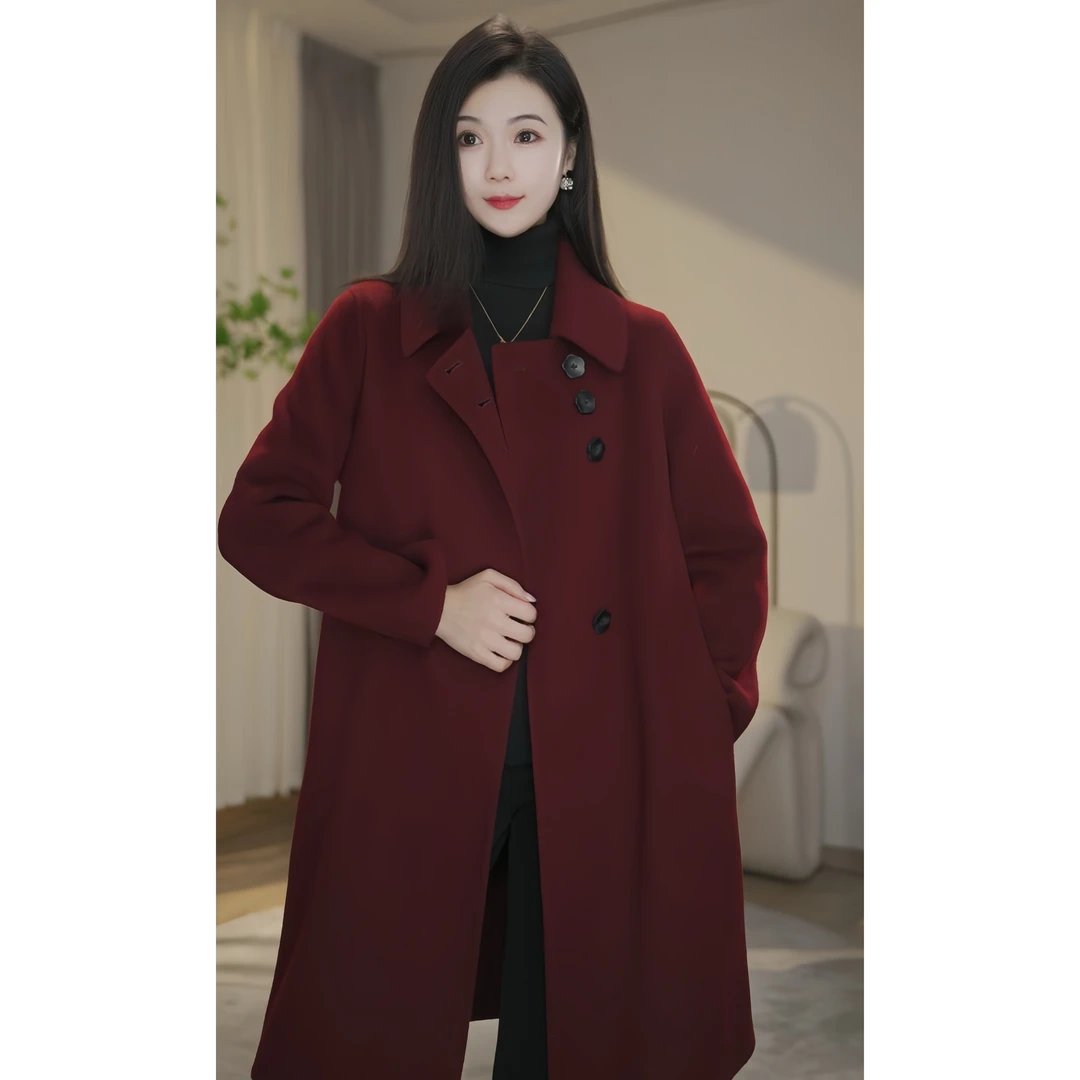 【冬日暖阳】曼贝8484256安哥拉红新款高端百搭时尚双面羊毛大衣