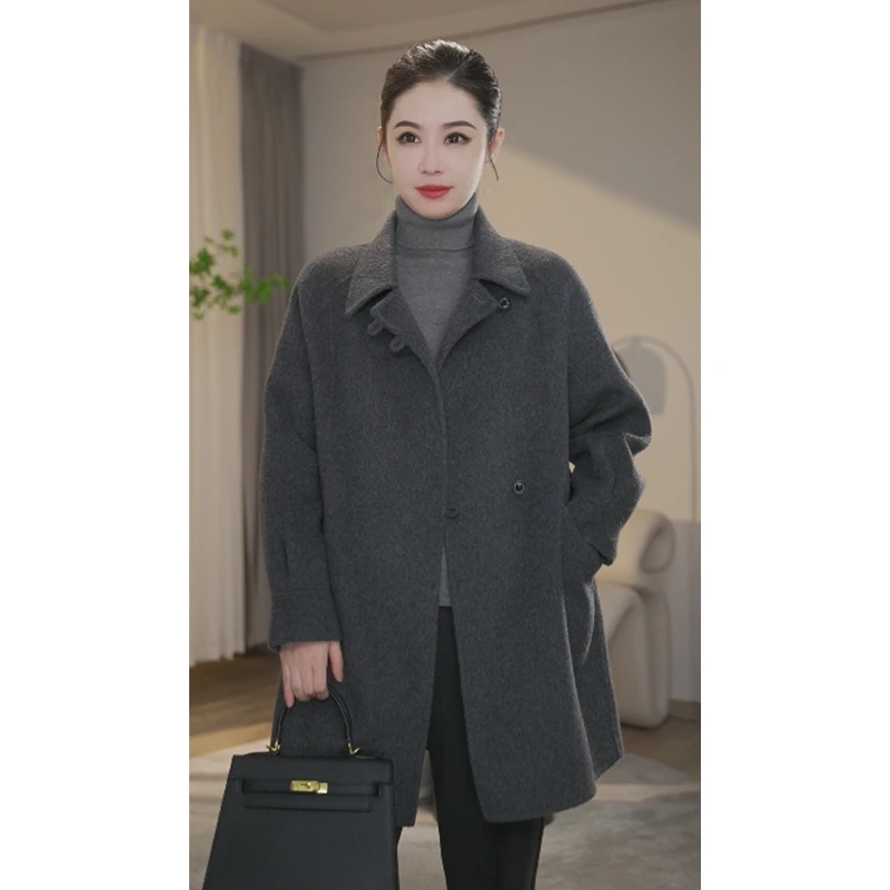 【曼曼甄选】100%绵羊毛大衣冬休闲高端气质时尚外套8484008中长款