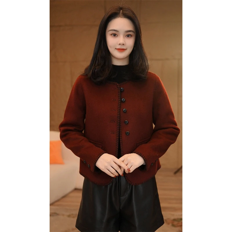 【冬日暖阳】纯澳毛100%双面毛呢大衣新款时尚气质8484435安哥拉红