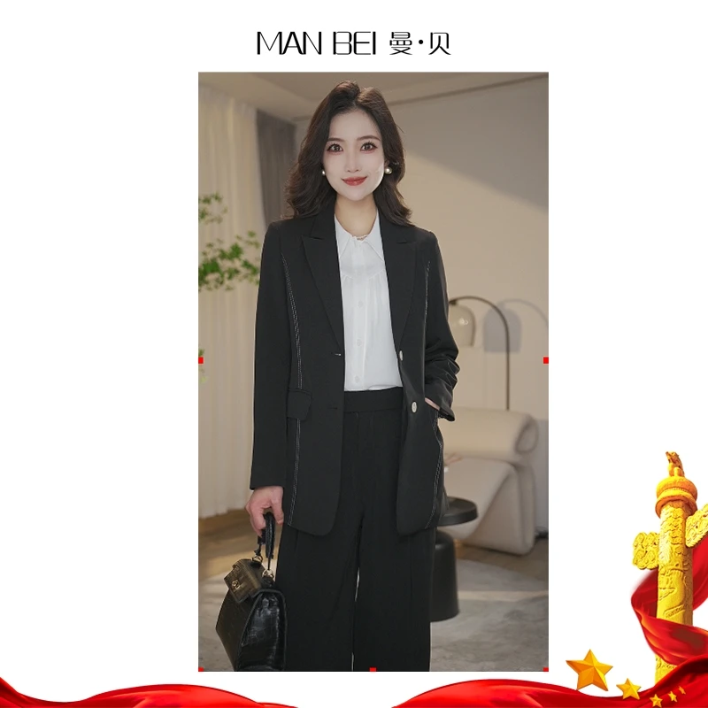 【柔光阔型】5259黑色西装外套女春秋气质百搭大码时尚职业西装