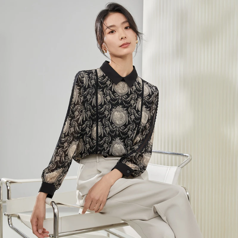 【曼贝宠粉节】90066女士长袖复古印花衬衫设计感小众衬衣