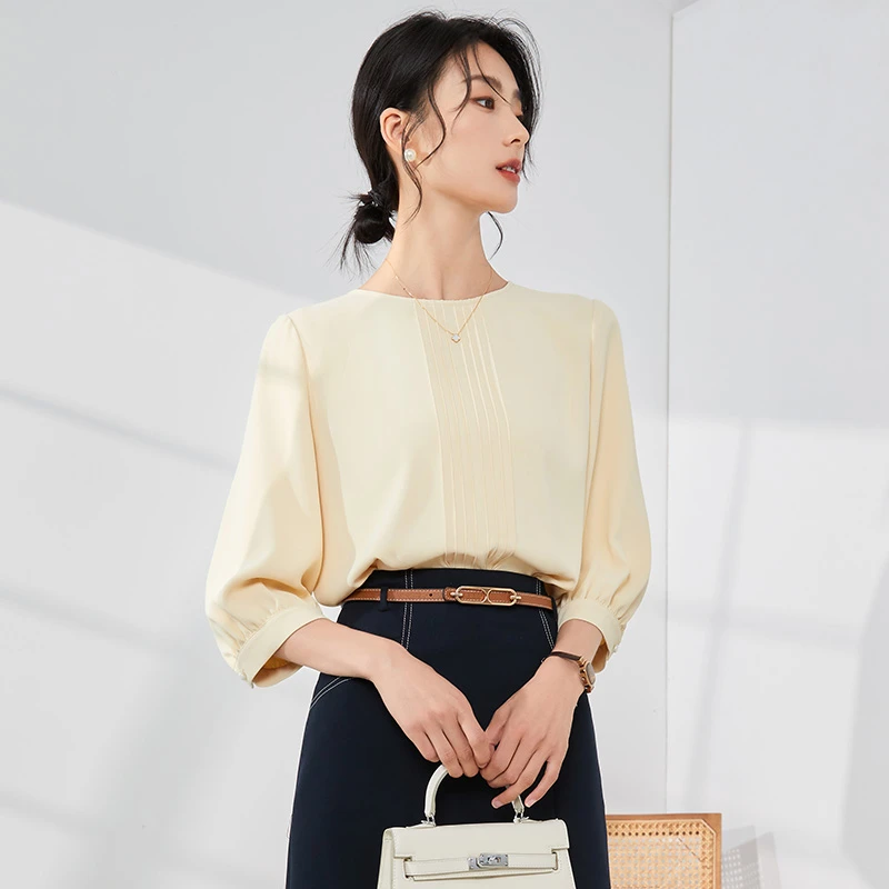 【杨杨专属】曼贝奶油黄衬衫女短袖法式感上衣时尚小衫衬衣8392199