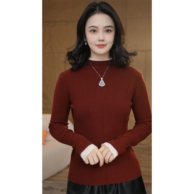 【曼贝甄选】8444322毛衫女打底衫内搭毛衣保暖纯色时尚百搭毛衫