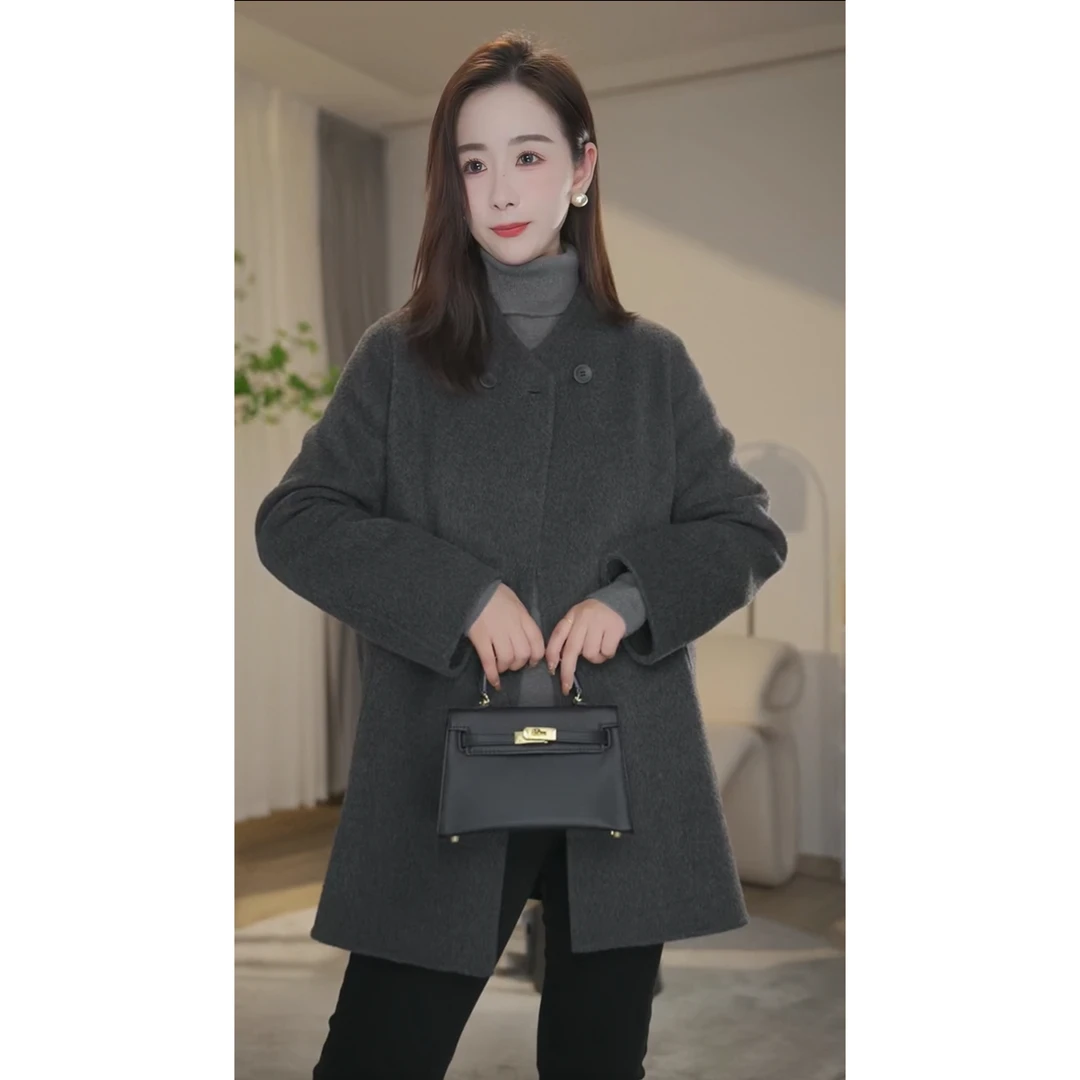 【冬日暖阳】秋冬新款高端百搭时尚长袖双面澳毛大衣8484320