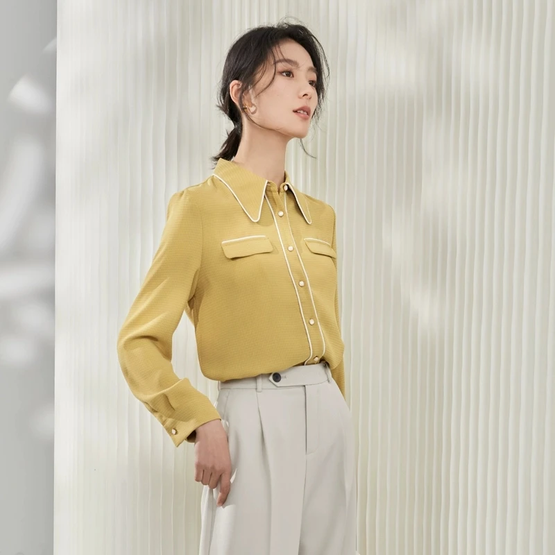 【曼贝宠粉节】8293077秋香黄绿纯色设计感显瘦上衣宽松气质小众衬