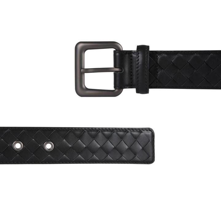 （芯片）高版3.5厘米BV头层牛皮手工编织商务男士真皮高端黑色皮带