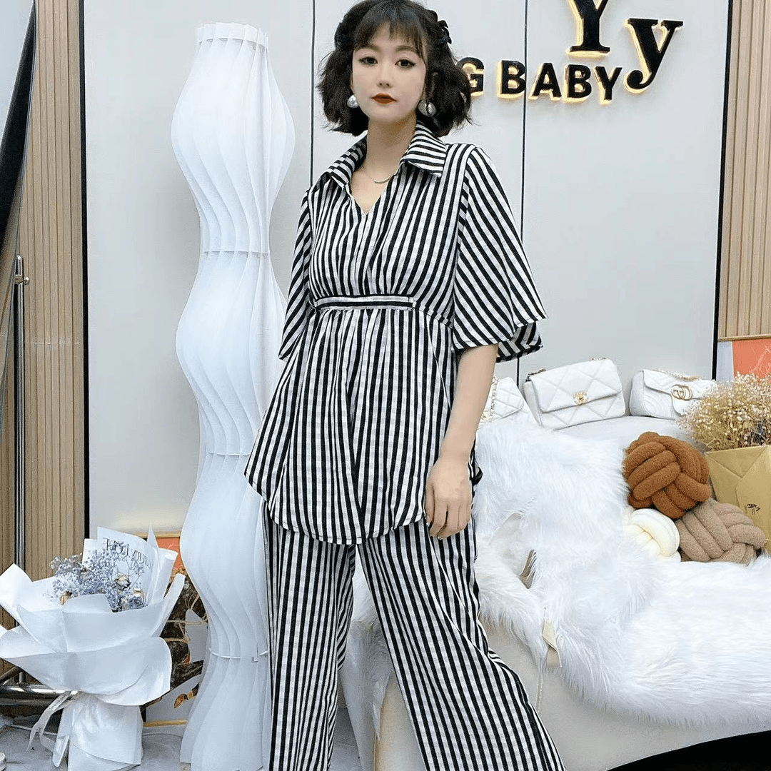 YY大码(安迪)时尚百搭洋气高级感遮肚小众两件套套装