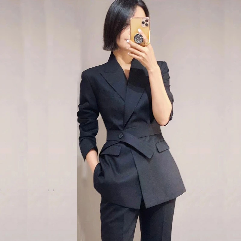 2025春秋新款韩版修身腰带西装套装女高级感正装职业装西服两件套
