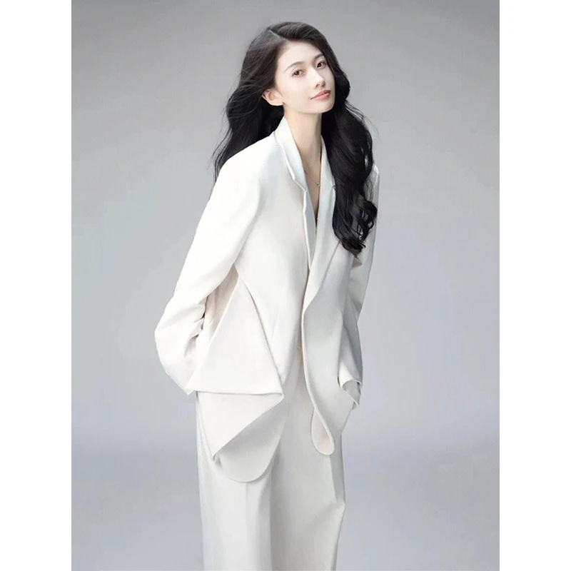 干练气质女装西服阔腿裤两件套春季新款高级感小香风白色西装套装