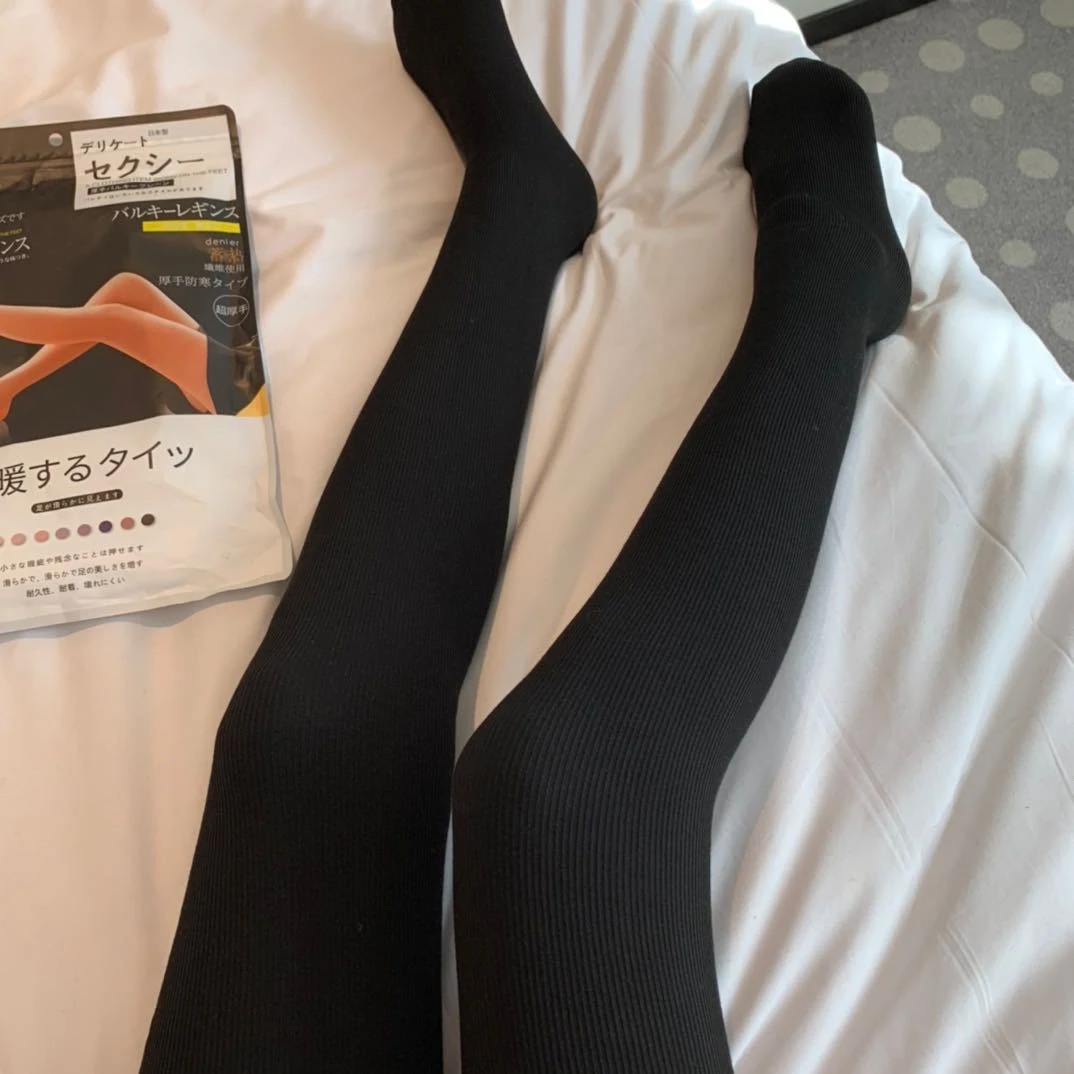 外穿羊脂袜竖条纹秋冬款保暖打底裤女加绒加厚连裤袜显瘦高腰