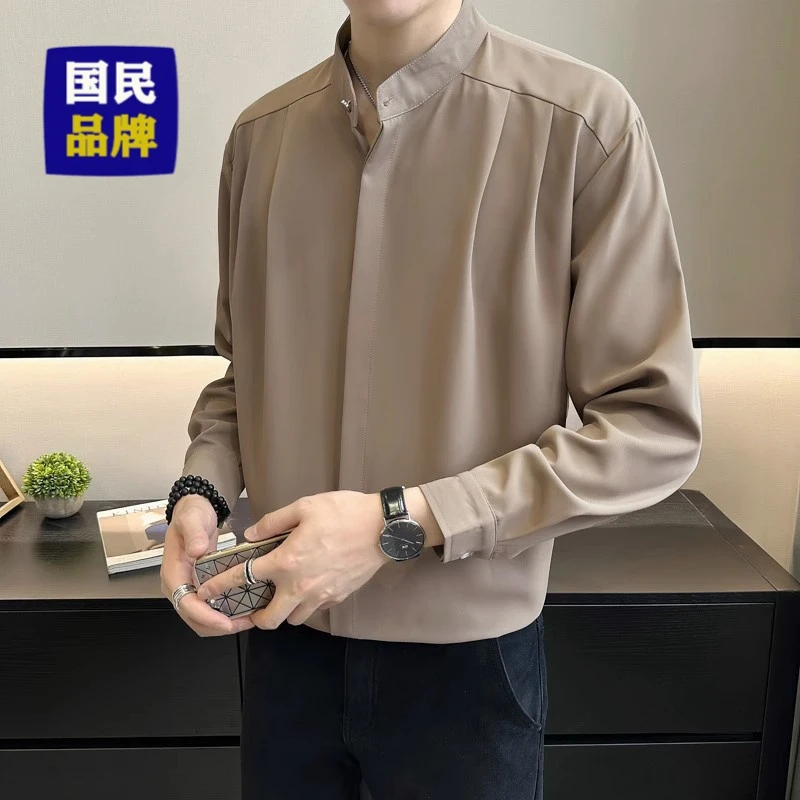 【小扬哥推荐】痞帅高级垂感新中式立领长袖衬衫男装春秋季上衣潮