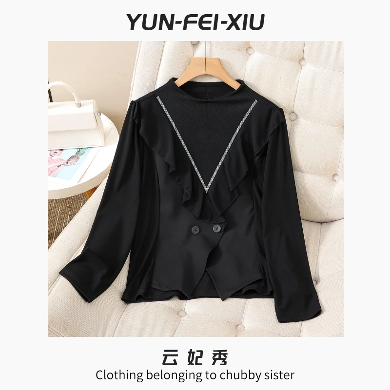 云妃秀大码女装T恤宽松气质圆领时尚简约百搭上衣显瘦秋季22225