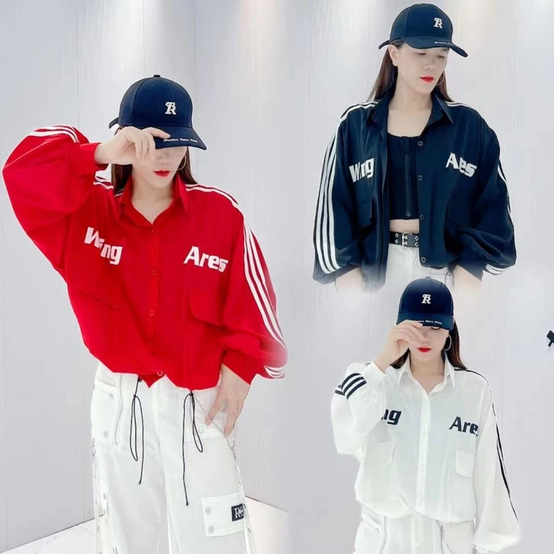 808夏季三杠个性短款肥版撞色防晒衬衫休闲时尚宽松潮流男女同款