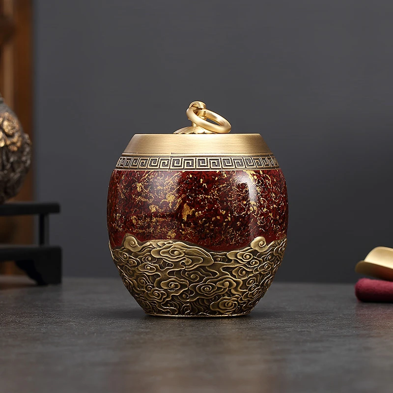 黄铜茶叶罐小号密封罐普洱储存罐精品高档办公室家用金属醒茶罐子