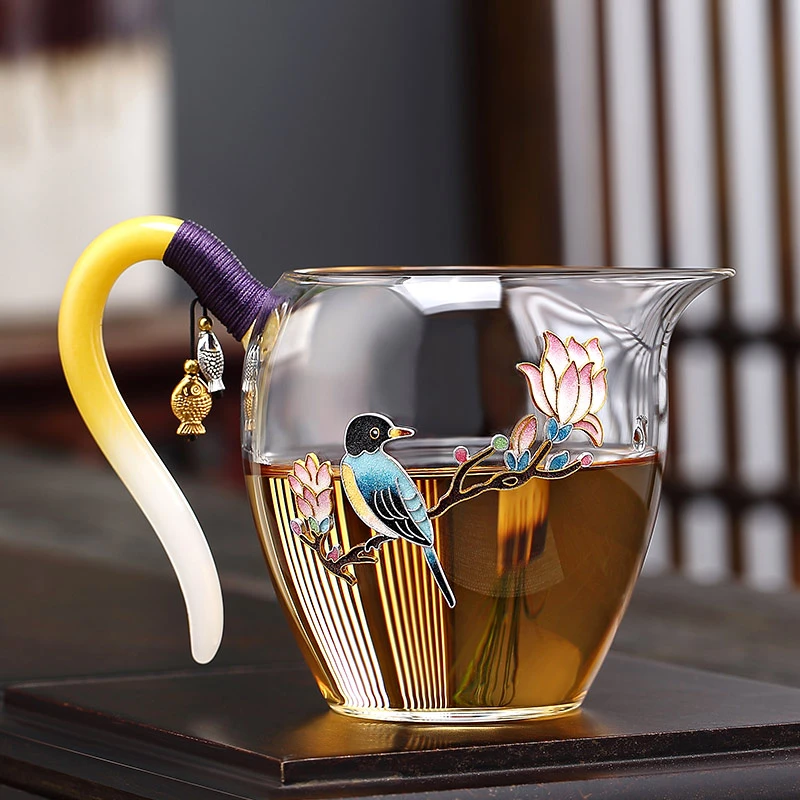 京也纯手工景泰蓝玻璃公道杯高档加厚耐高温分茶器倒茶杯茶器倒茶