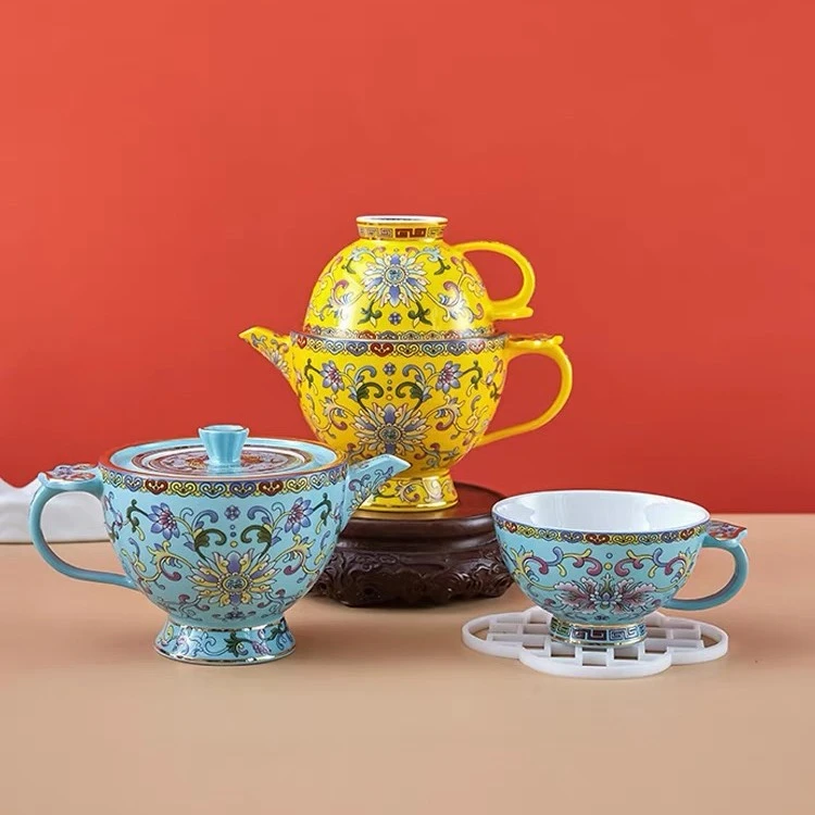 高淳陶瓷盖碗套餐如意套壶珐琅彩骨瓷中式茶具高档轻奢复古送礼
