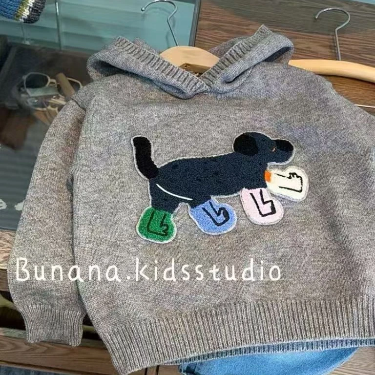 童装男童新品儿童毛衣时尚连帽宝宝卡通小狗外套洋气针织衫外套潮