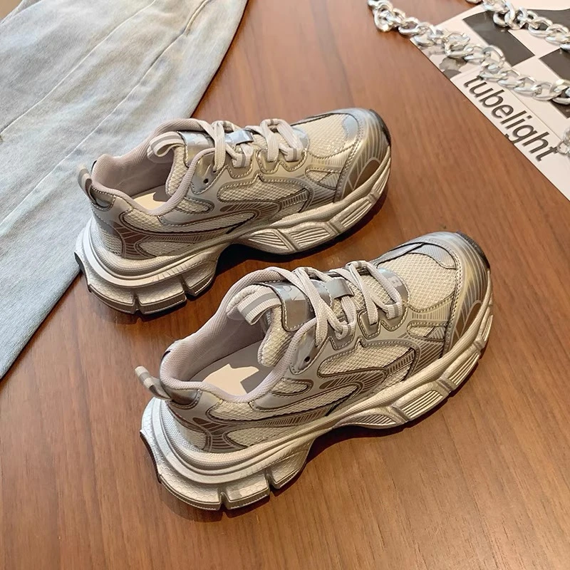 厚底老爹鞋女鞋运动鞋时尚百搭女士夏季透气休闲鞋ins系带真皮