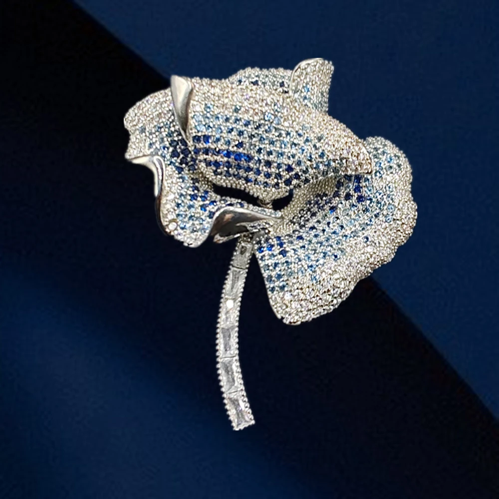 铜合金合成锆石胸针 满钻重工繁花感设计晚宴服配饰优雅气质胸花