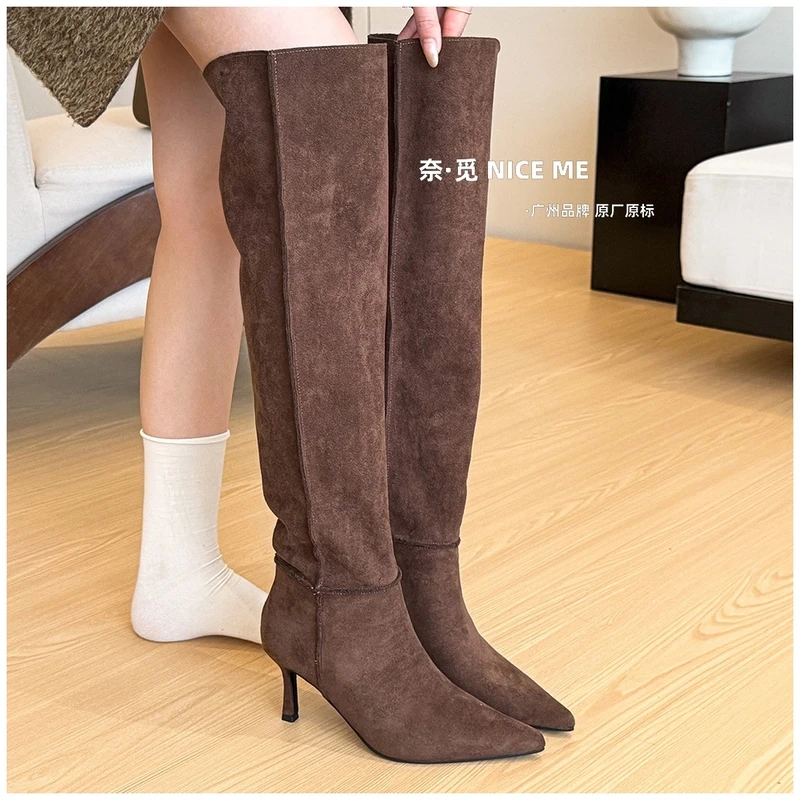 NICE ME~7.5cm美迷糊！复古辣妹尖头高跟过膝长靴女秋冬保暖靴子ol