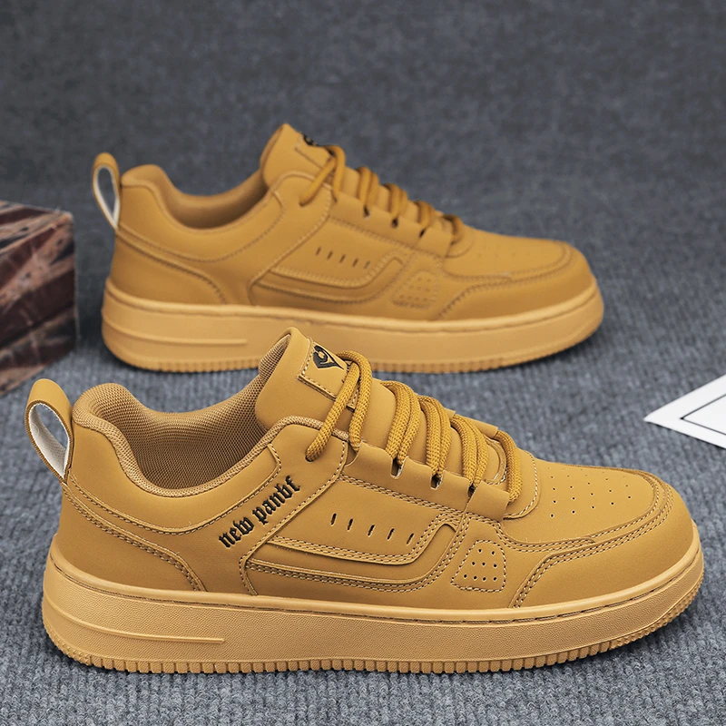 男鞋冬季2023年新款潮流百搭小麦色运动板鞋男士厚底增高工作潮鞋