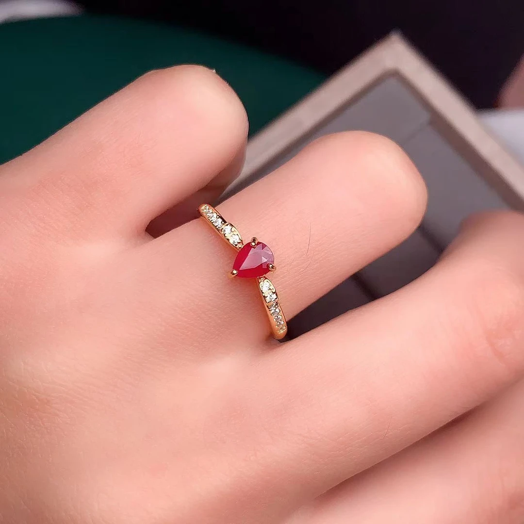 S925银镶红宝石戒指气质轻奢时尚精致简约设计师精美红色可调节