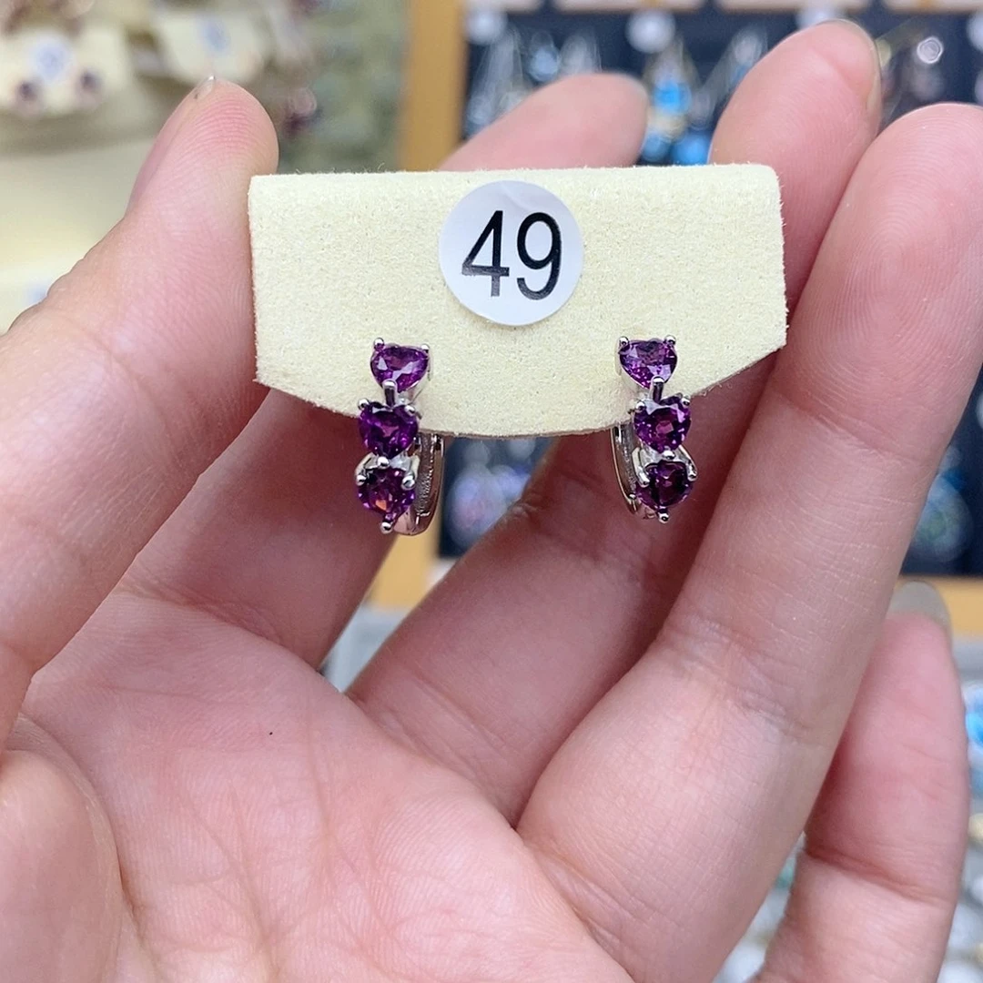 石榴石（紫牙乌）耳饰银S925镶嵌