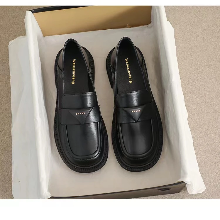 厚底乐福鞋女2022新款秋季复古小皮鞋粗跟单鞋软底大码女鞋9191-1