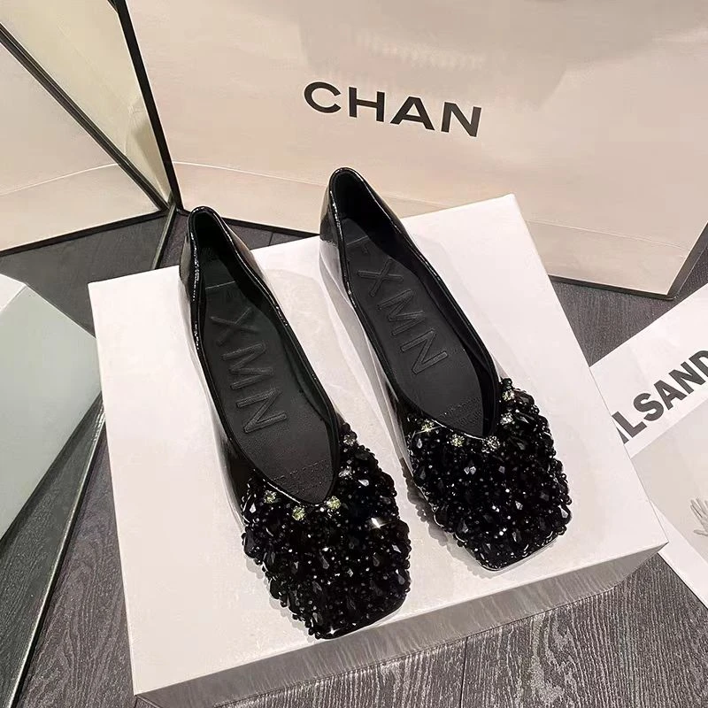 2025新款爆款方头软底平底单鞋鞋水晶婚鞋高档洋气百搭水钻-8