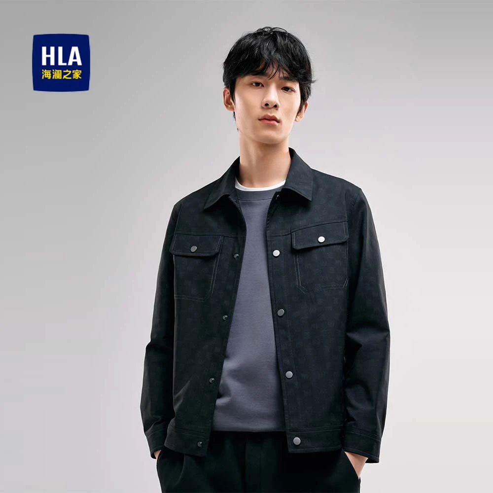 【轻奢简约】海澜之家外套男士春秋季印花潮流行政翻领休闲夹克秋冬