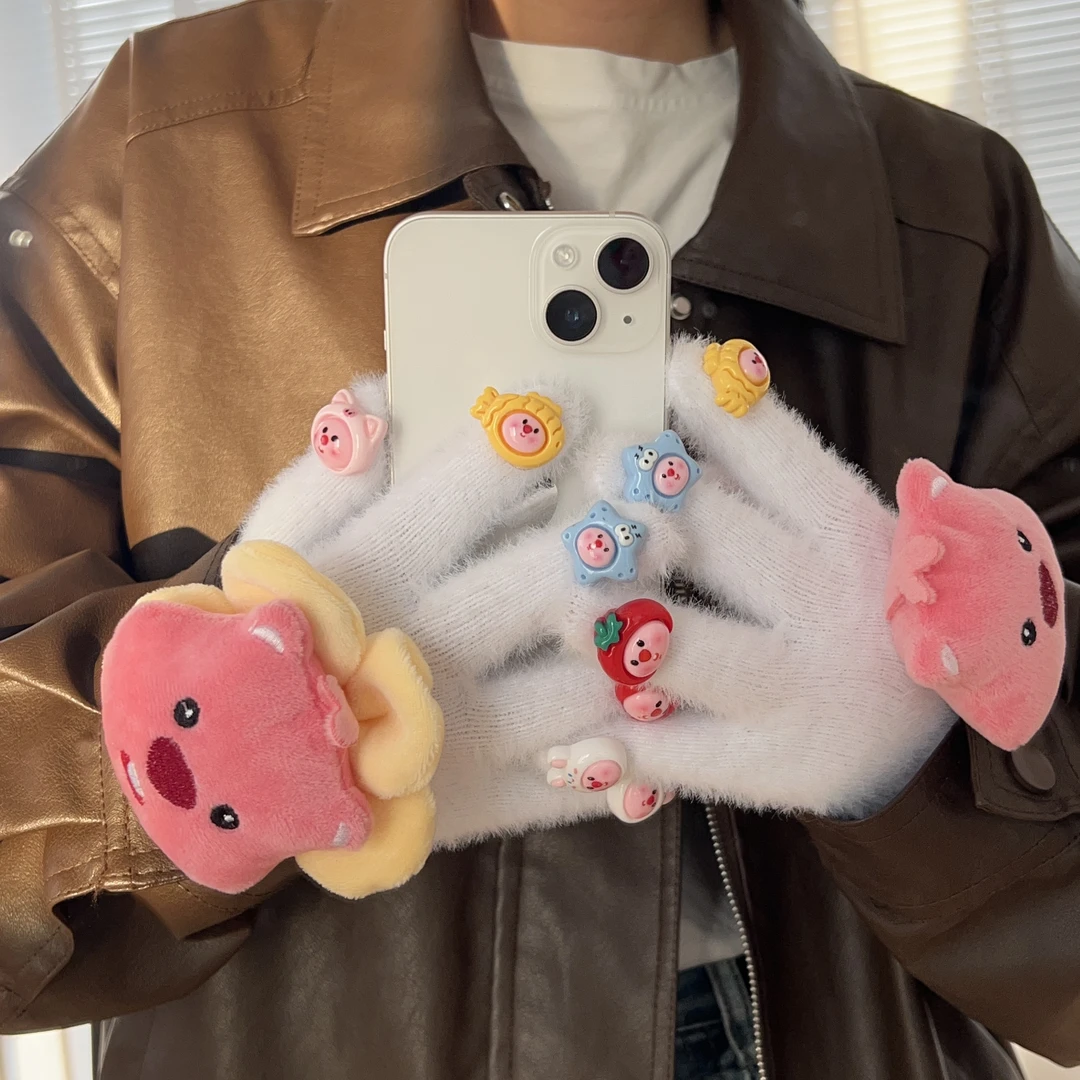 小海狸玩偶五指手套学生冬季毛绒创意卡通网红骑行保暖防寒暖手套